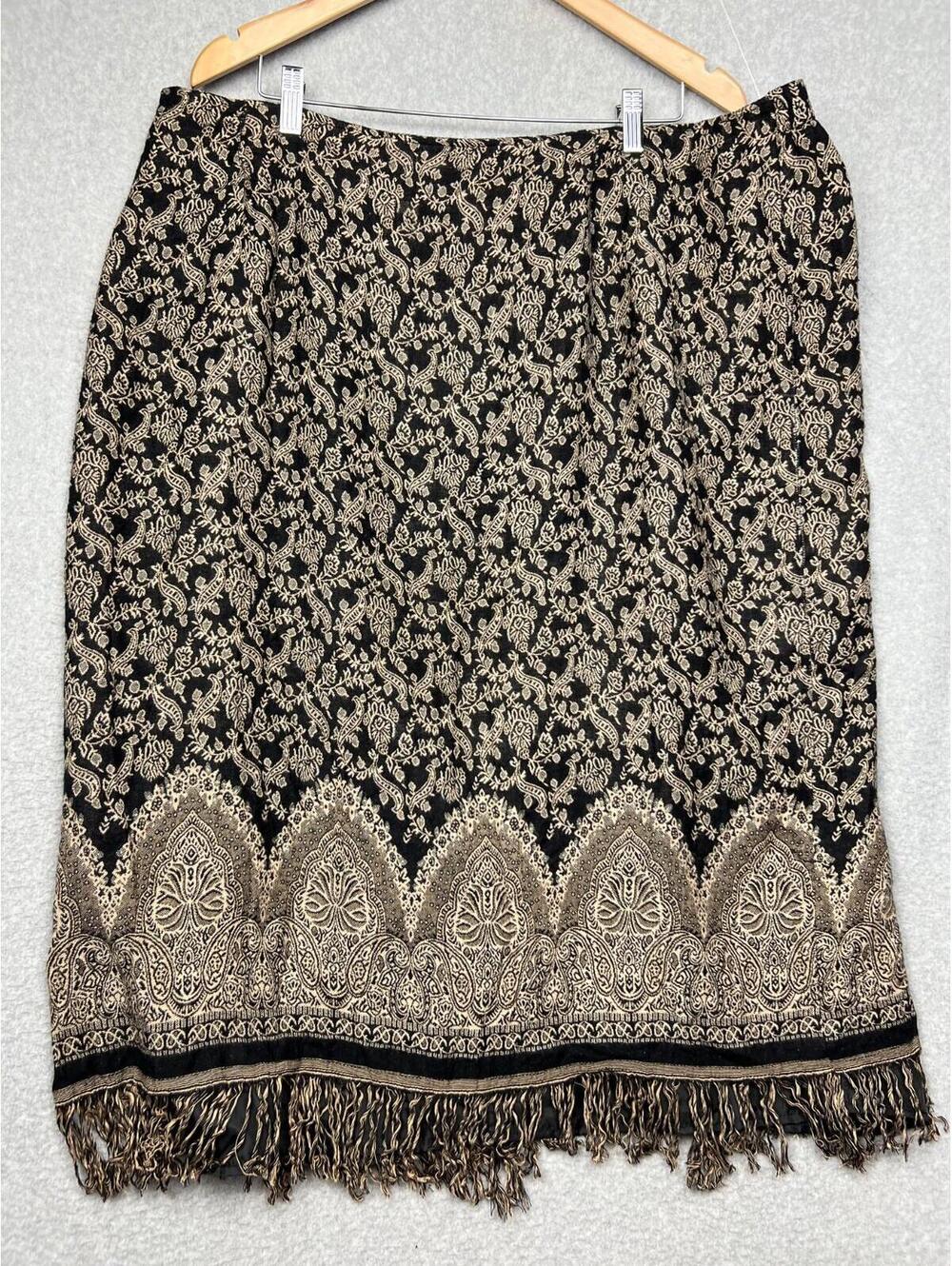 Dressbarn Women A Line Skirt floral Plus 22 fringe hem bohemian Vintage-inspired